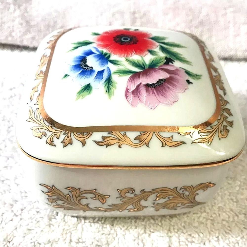 Heritage House Tony Heritage Floral Porcelin Gold Jewelry Box